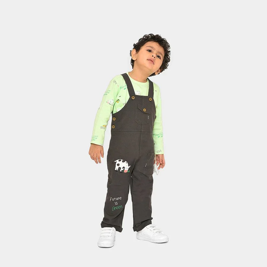 Farm Friends Green T-Shirt With Black Baby Dungaree Set - Image 2