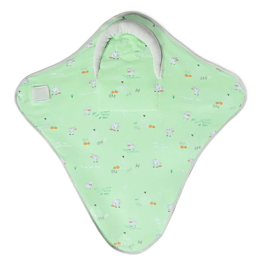 Farm Friends Grey Snug Best Baby Wrap Blanket Pod Patina Green