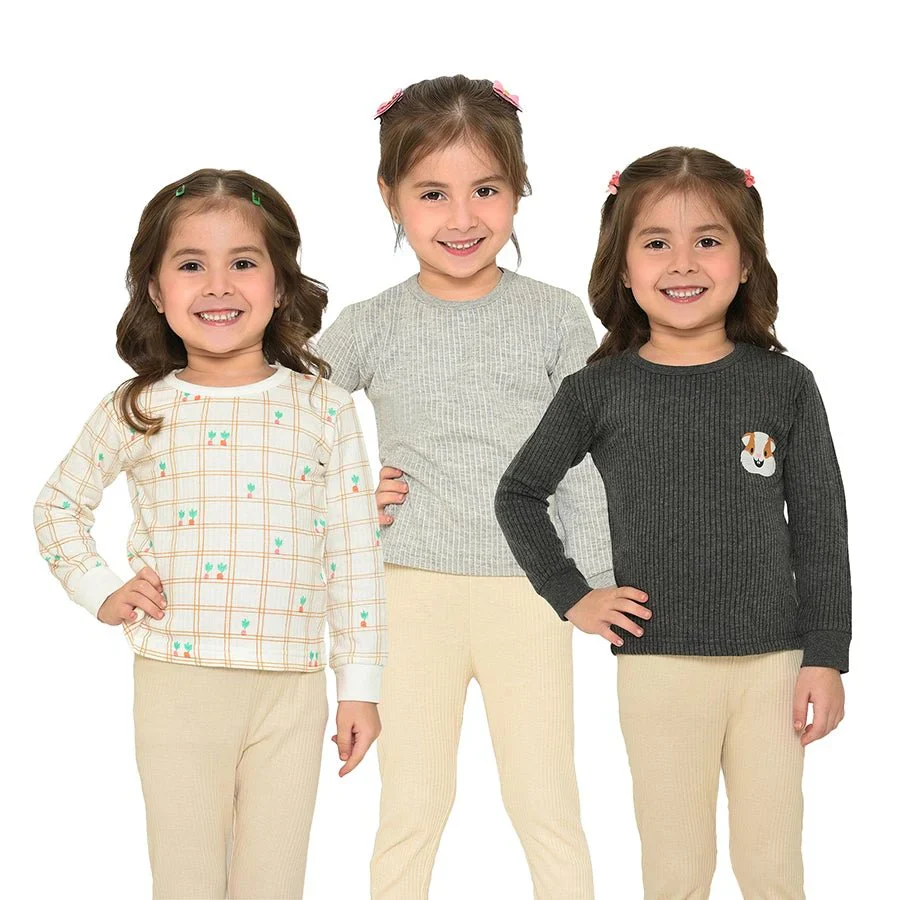 Farm Friends Knitted Full Sleeve Baby Girl Thermal Top Pack Of 3