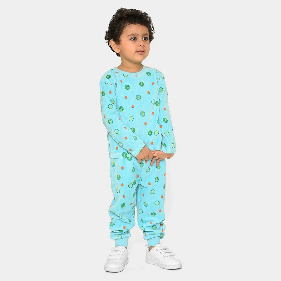 Farm Friends Printed Blue Baby Sweatshirt & Pyjama Set