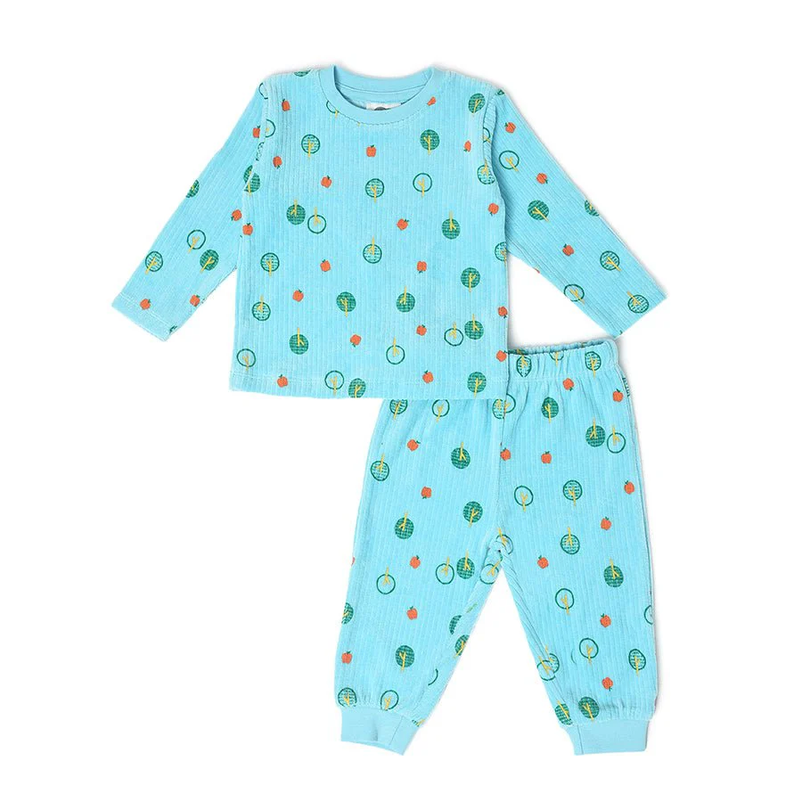 Farm Friends Printed Blue Baby Sweatshirt & Pyjama Set - Image 3