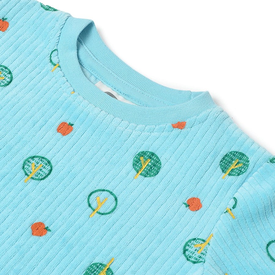 Farm Friends Printed Blue Baby Sweatshirt & Pyjama Set - Image 7