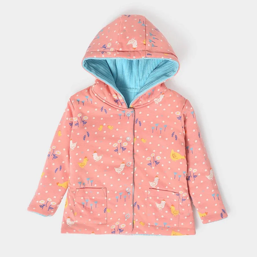 Farm Friends Quitter Reversible Jacket For Girls Winter With Hood Skyblue - Image 2