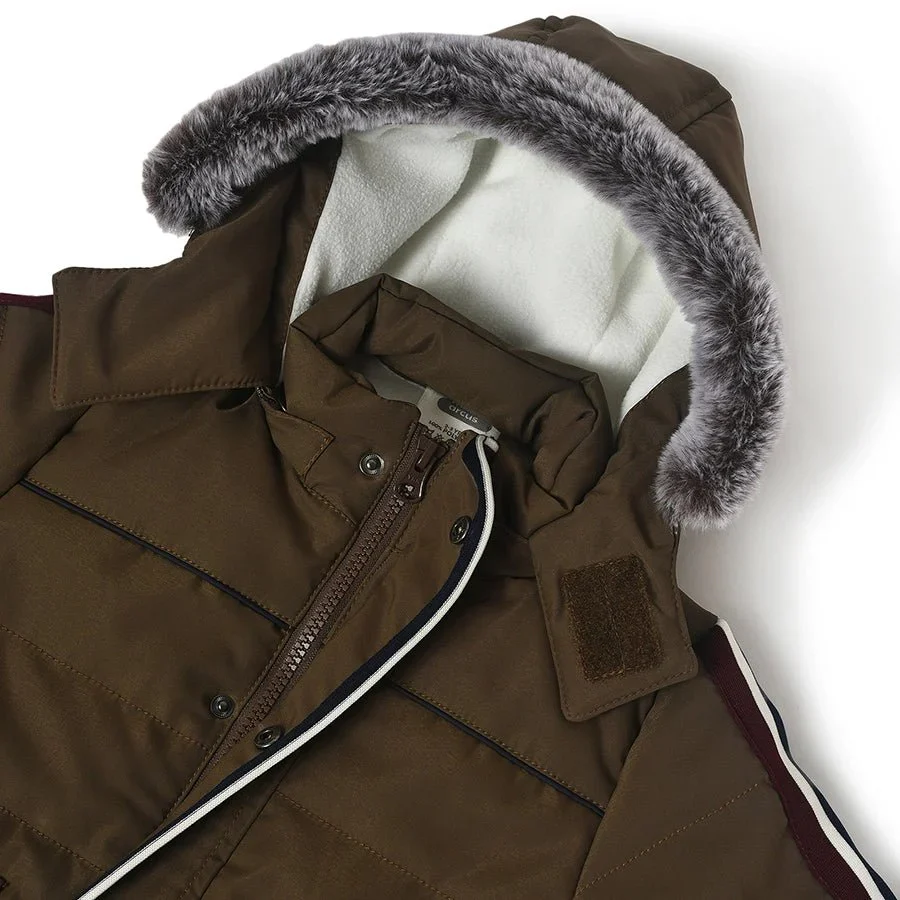 Farm Friends Solid Brown Jacket For Kids Boy With Hood - Image 4