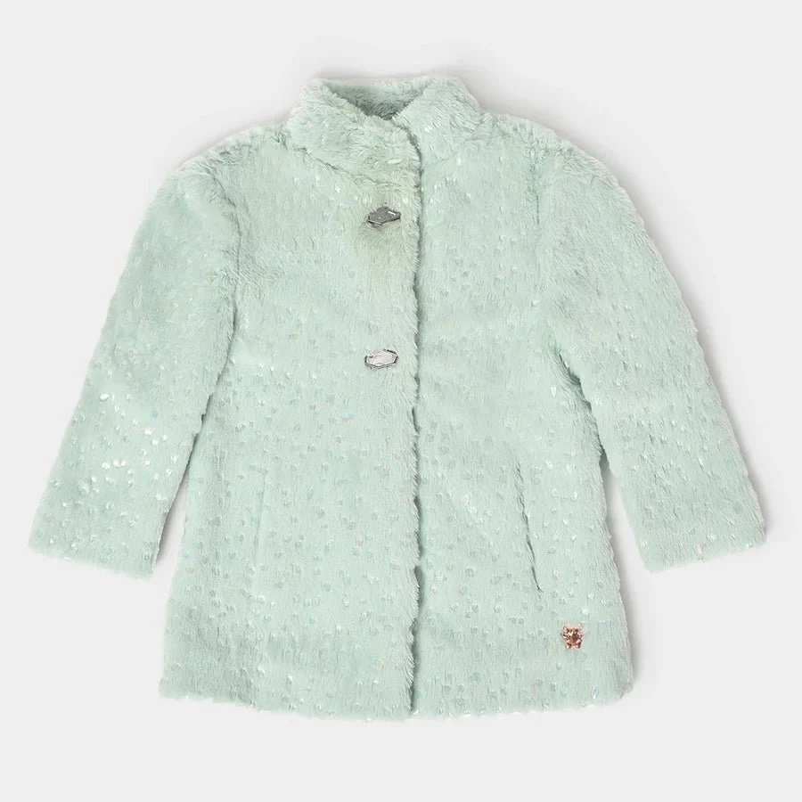 Farm Friends Texture Fur Winter Jacket For Baby Girl Green