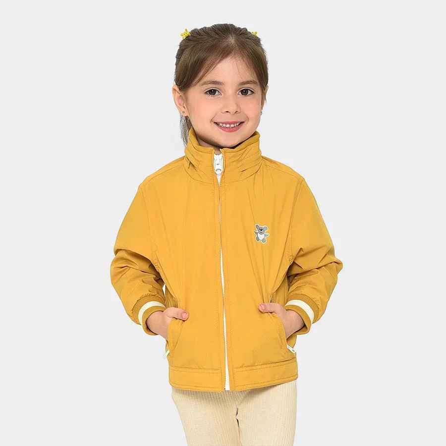 Farm Friends Woven Plain Mustard Baby Girl Jacket For Kids