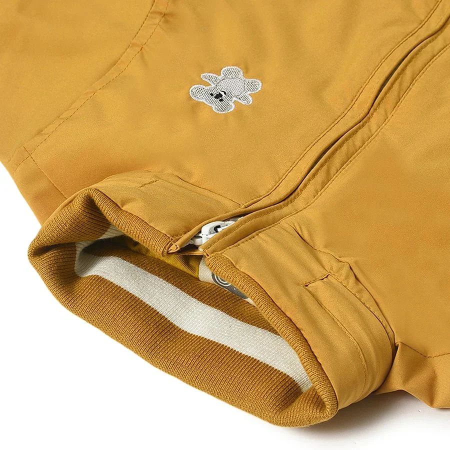 Farm Friends Woven Plain Mustard Baby Girl Jacket For Kids - Image 6