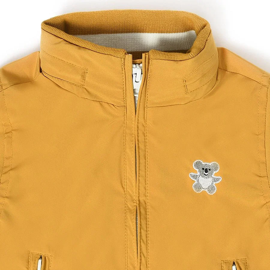 Farm Friends Woven Plain Mustard Baby Girl Jacket For Kids - Image 8