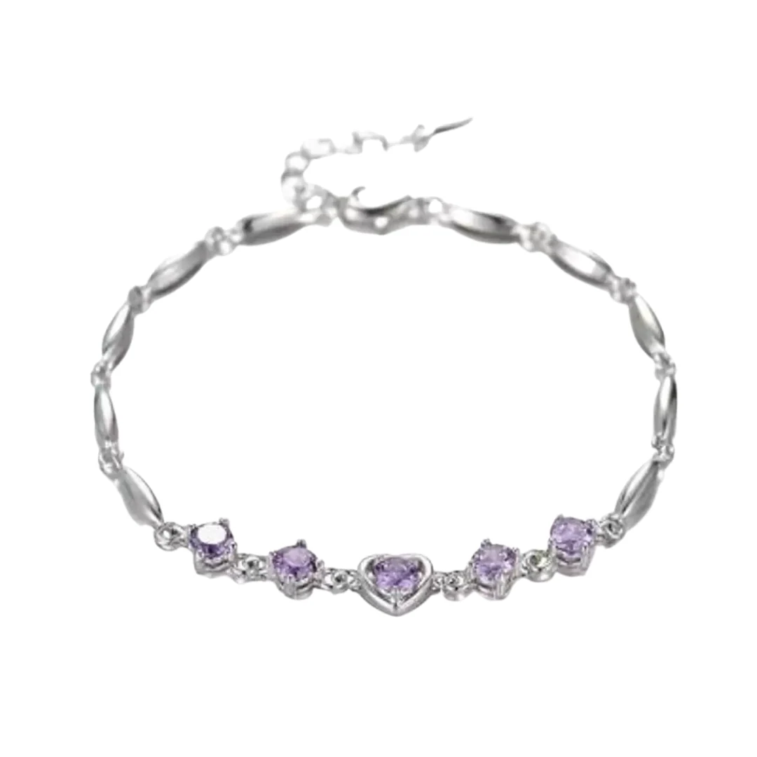 Fashion Lovely Heart Silver Plated Valentine Gift Crystal Bracelet (Purple) - Image 15