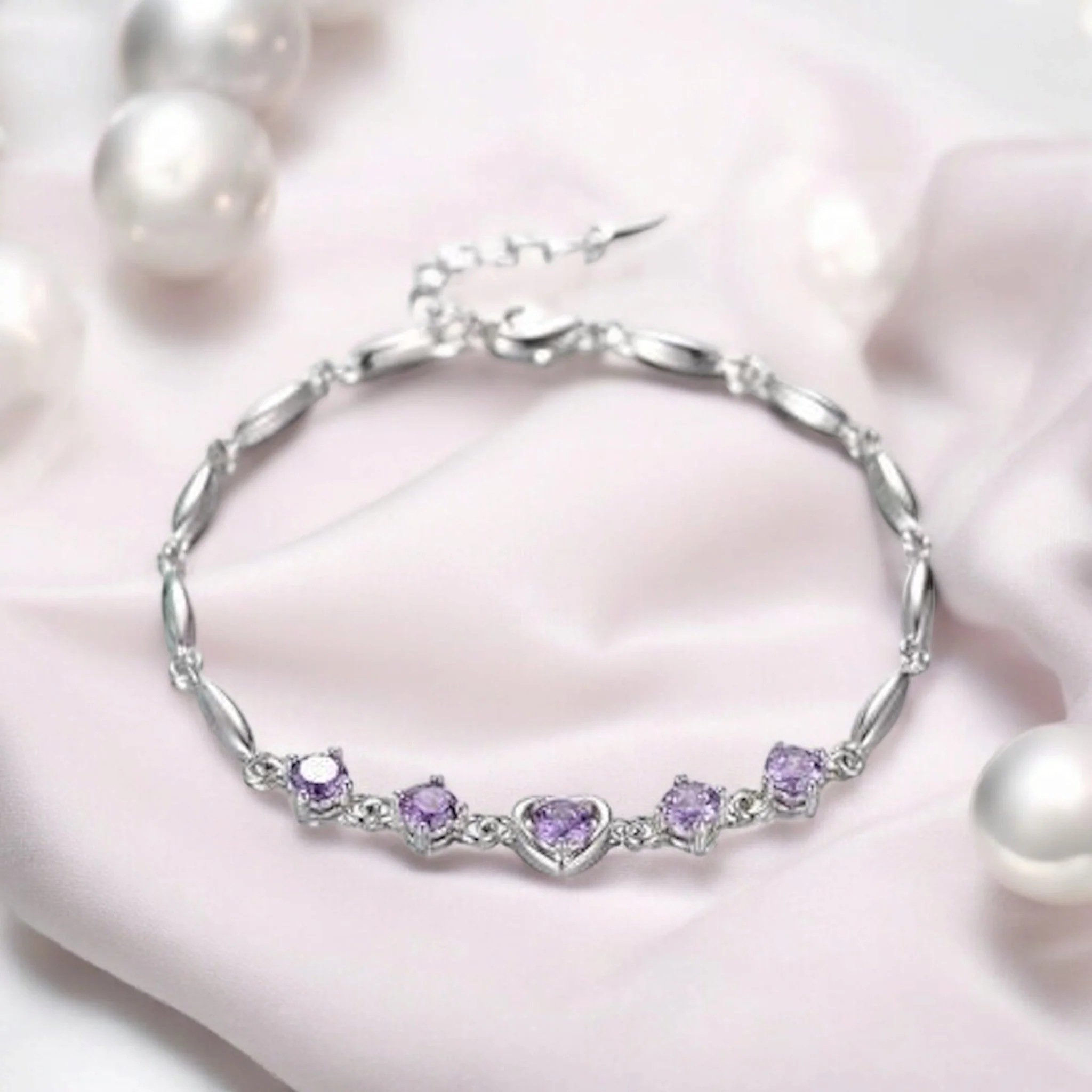 Fashion Lovely Heart Silver Plated Valentine Gift Crystal Bracelet (Purple) - Image 7