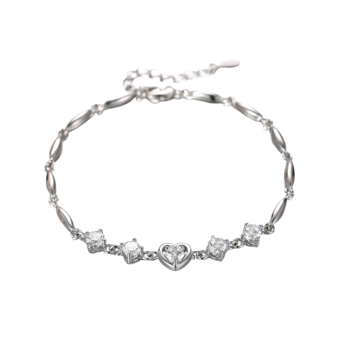 Fashion Lovely Heart Silver Plated Valentine Gift Crystal Bracelet (White) - Image 15