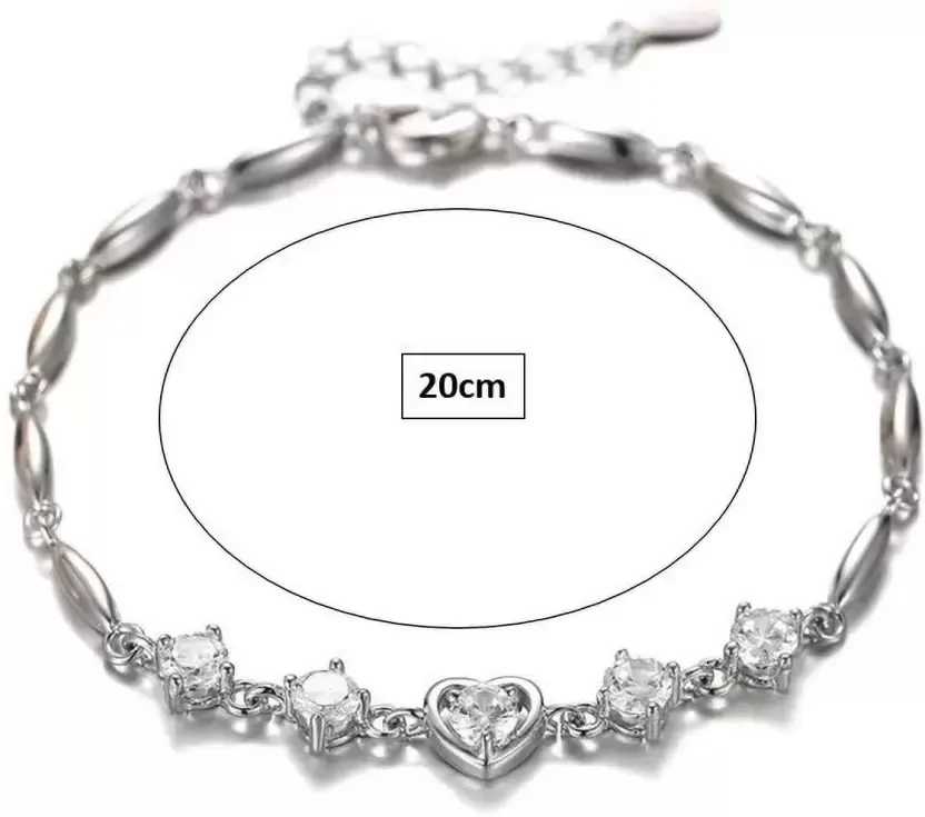 Fashion Lovely Heart Silver Plated Valentine Gift Crystal Bracelet (White) - Image 5