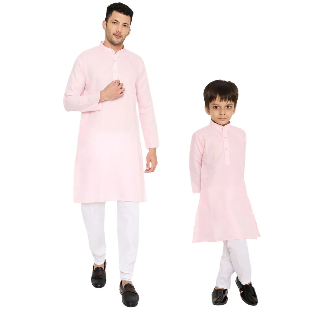 Father & Son Magic Cotton Kurta in Light Pink - Image 150
