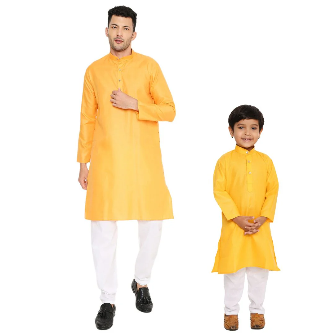 Father & Son Magic Cotton Kurta in Marigold - Image 156