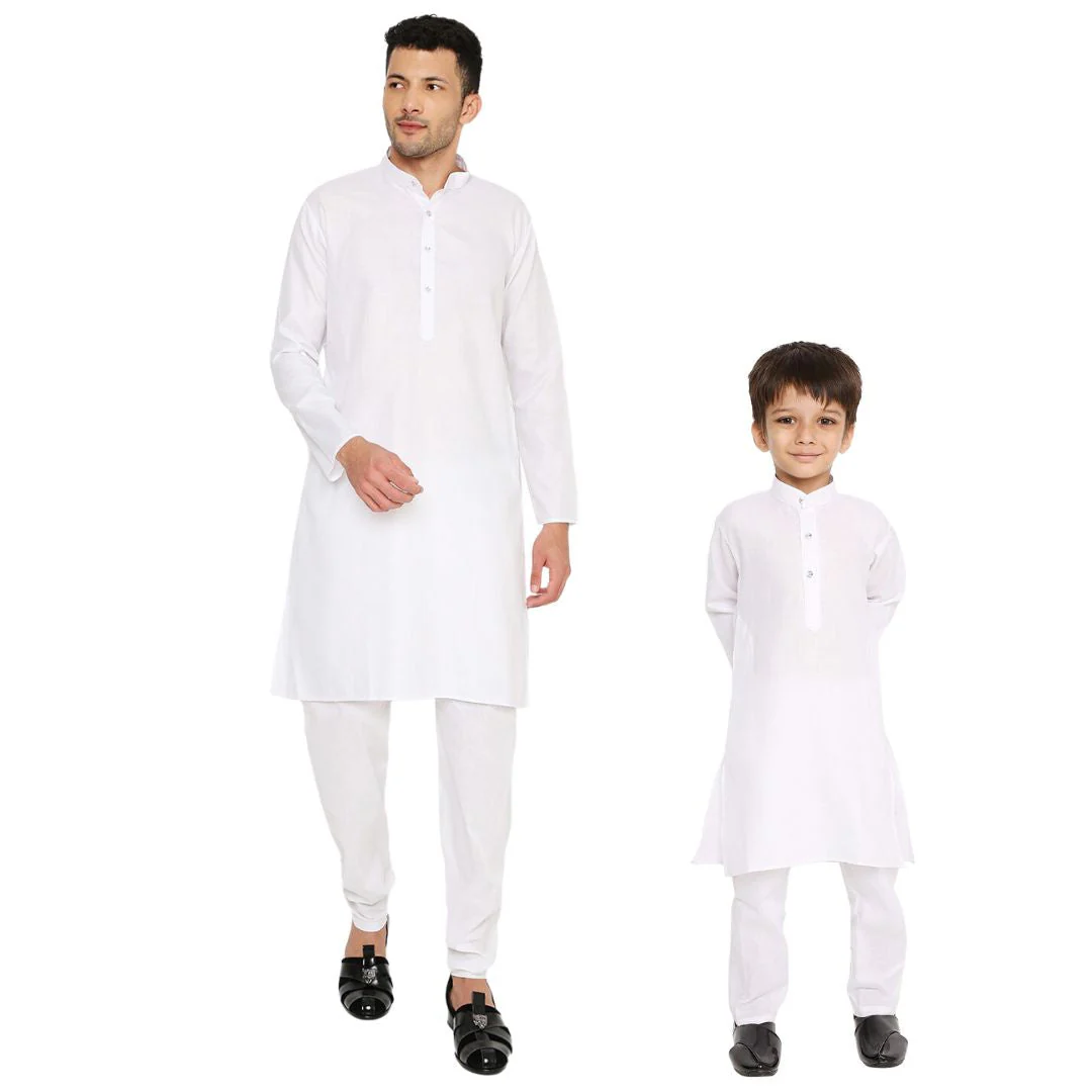 Father & Son Magic Cotton Kurta in White - Image 36