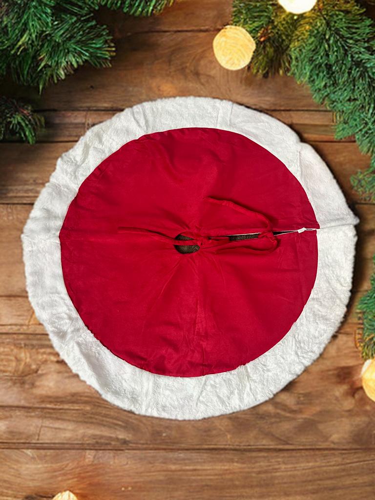 Faux Fur Christmas Tree Skirt Plush Xmas Tree Skirts for Christmas Holiday Decorations (Red and White, 34Inch) - Image 3