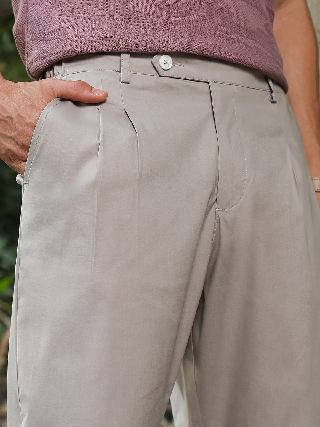 Fawn Grey Pleated Tailored Trousers - Image 7