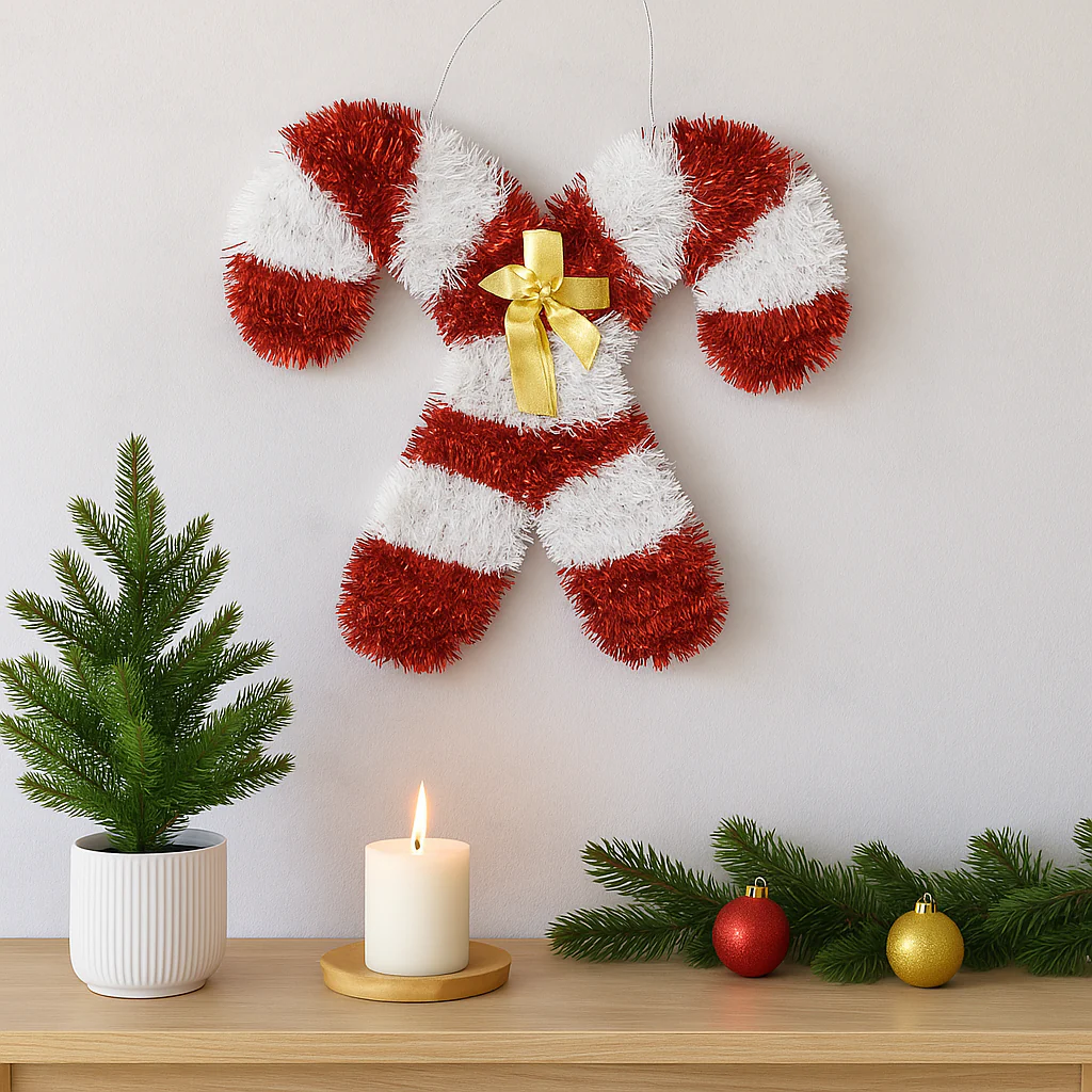 Festive Candy Cane Hanging Ornament – Red, White & Gold