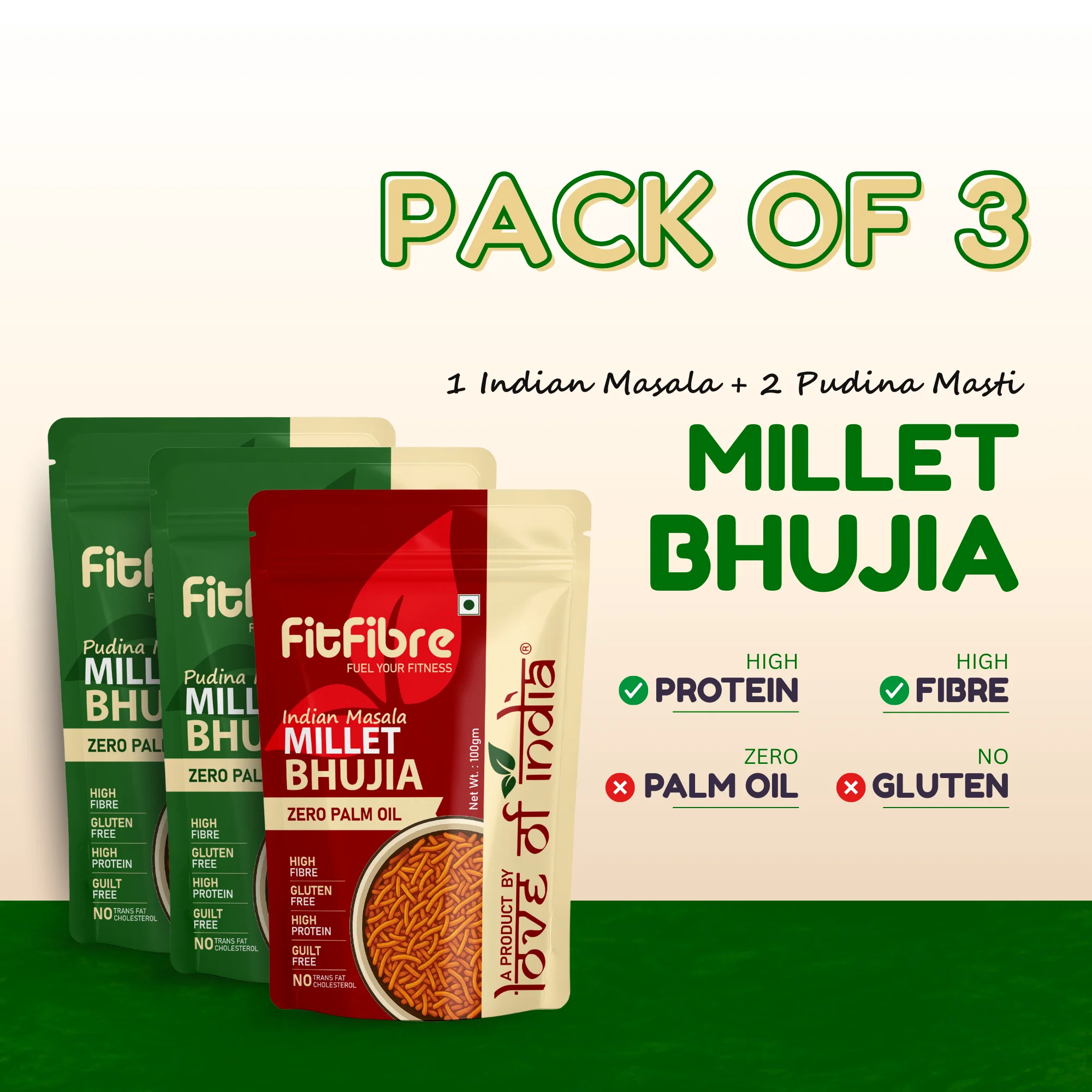FitFibre Assorted Millet Bhujia – Pack of 3 - Image 9
