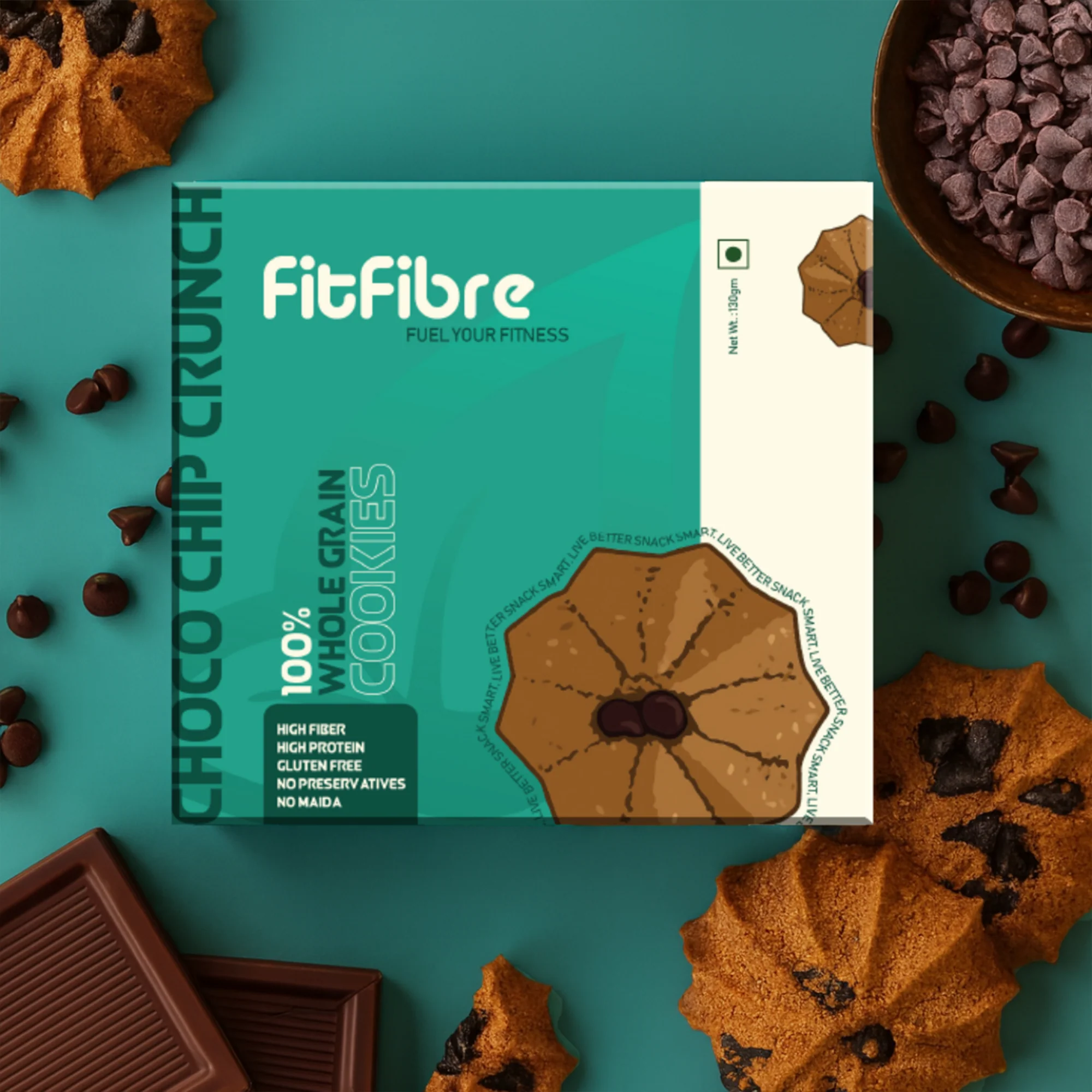 FitFibre Choco Chip Crunch Cookies | Gluten Free | No Maida | High Protein Snack - 130gm - Image 13