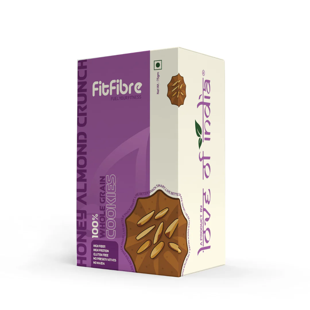FitFibre Honey Almond Crunch Cookies | Gluten Free | No Maida | High Protein - 75gm - Image 8