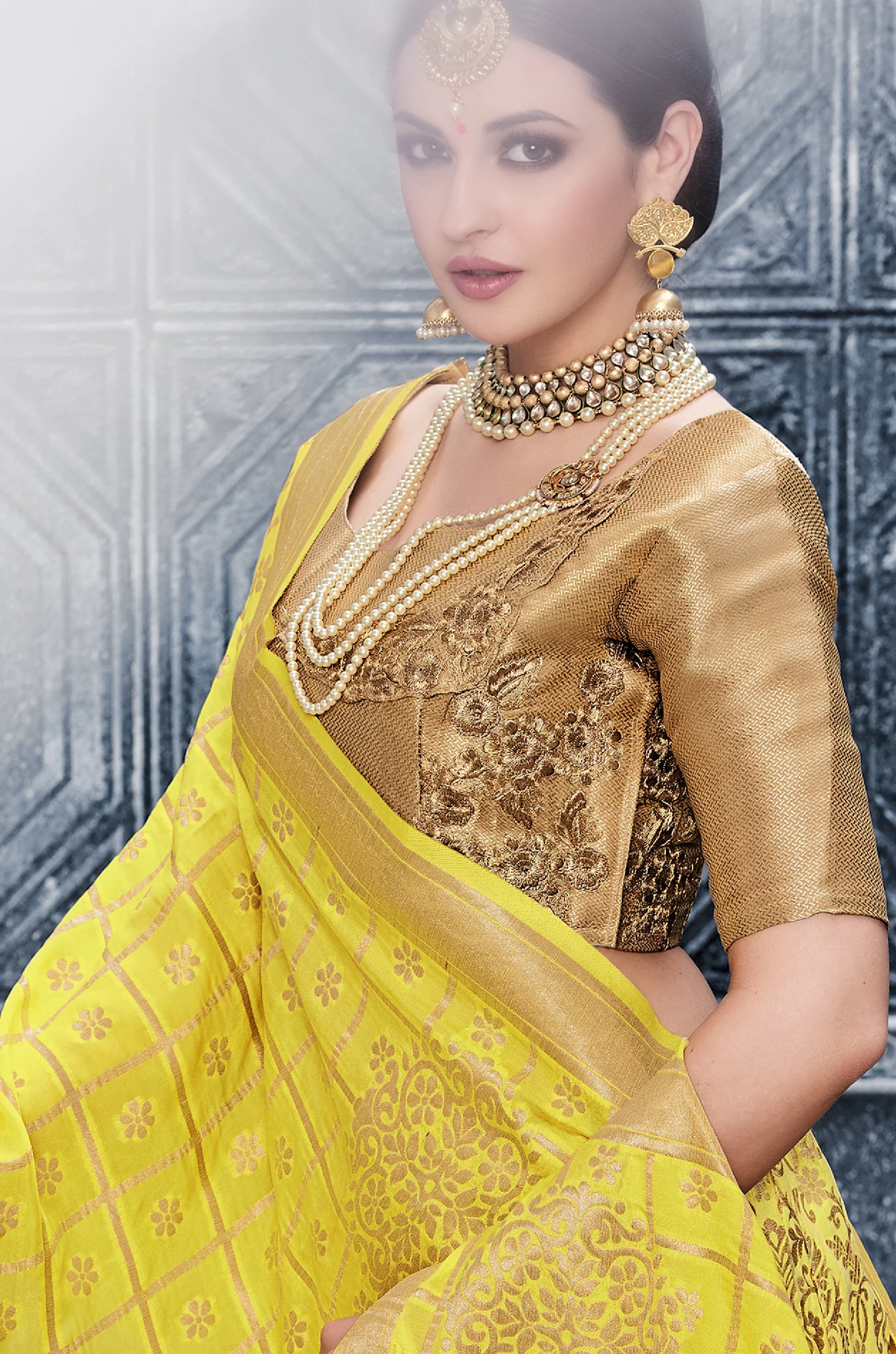 Flame Yellow Banarasi Lehenga With Designer Blouse And Dupatta - Image 6