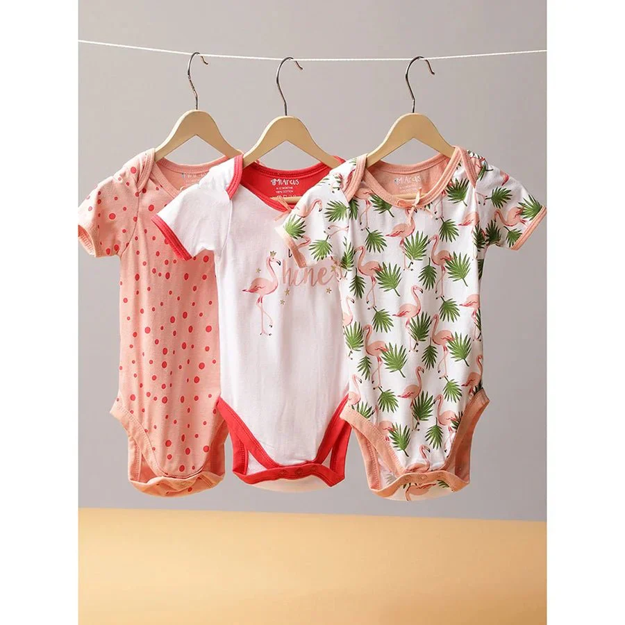 Flamingo Print Baby Girl Romper (Pack Of 3) - Image 3