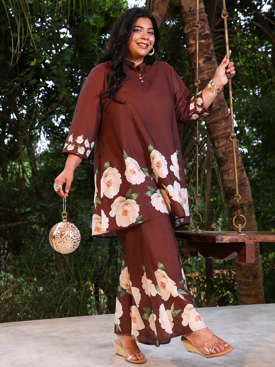 Flared Roses-Imprint Kurta Set - Image 5