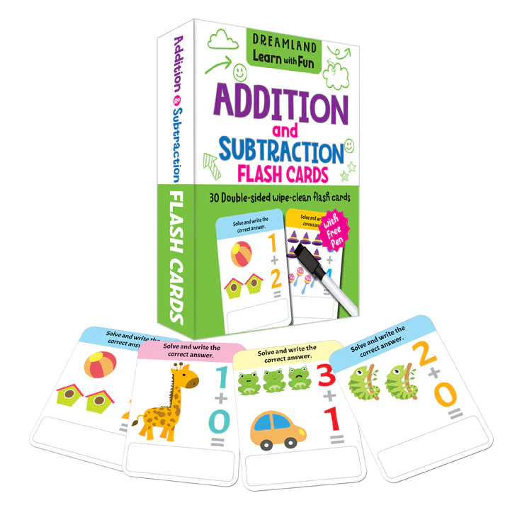 Flash Cards Addition and Subtraction - 30 Double Sided Wipe Clean Flash Cards for Kids (With Free Pen) - Image 2