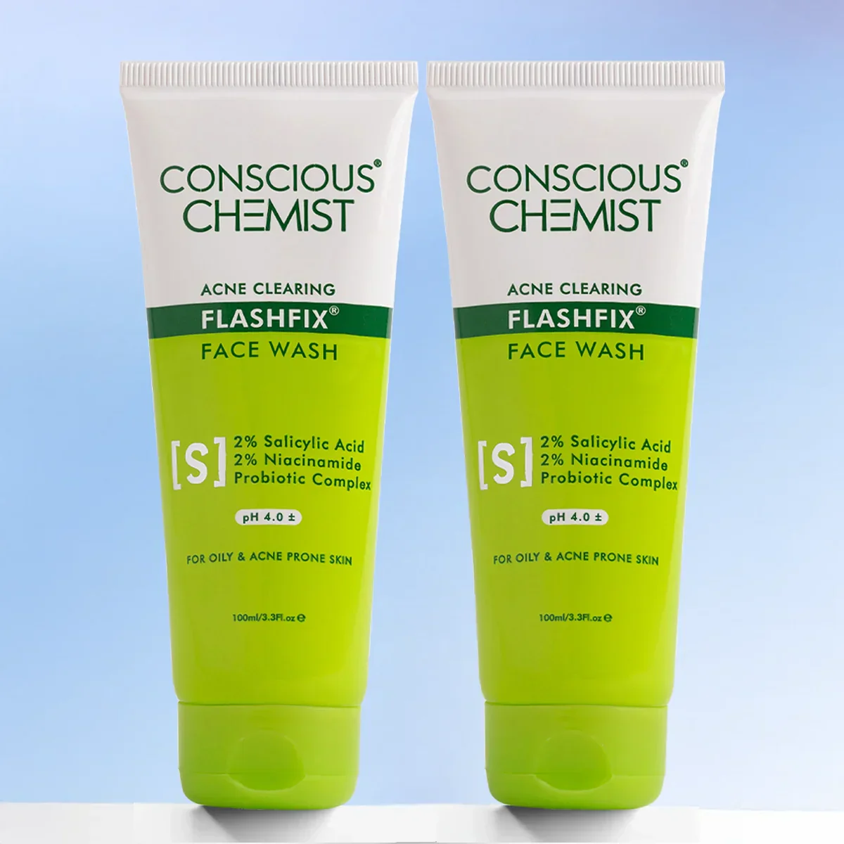 Flashfix Acne Clearing Face Wash (Pack Of 2) | AHA, BHA & CICA Extract | 2x100 ml