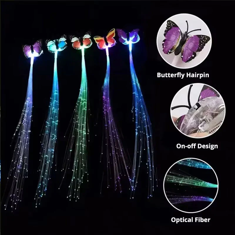 Flashing Led Hair Braids Party Light Up LED Fiber Optical Hair Extension Light Clip 5 pieces/set - Image 5