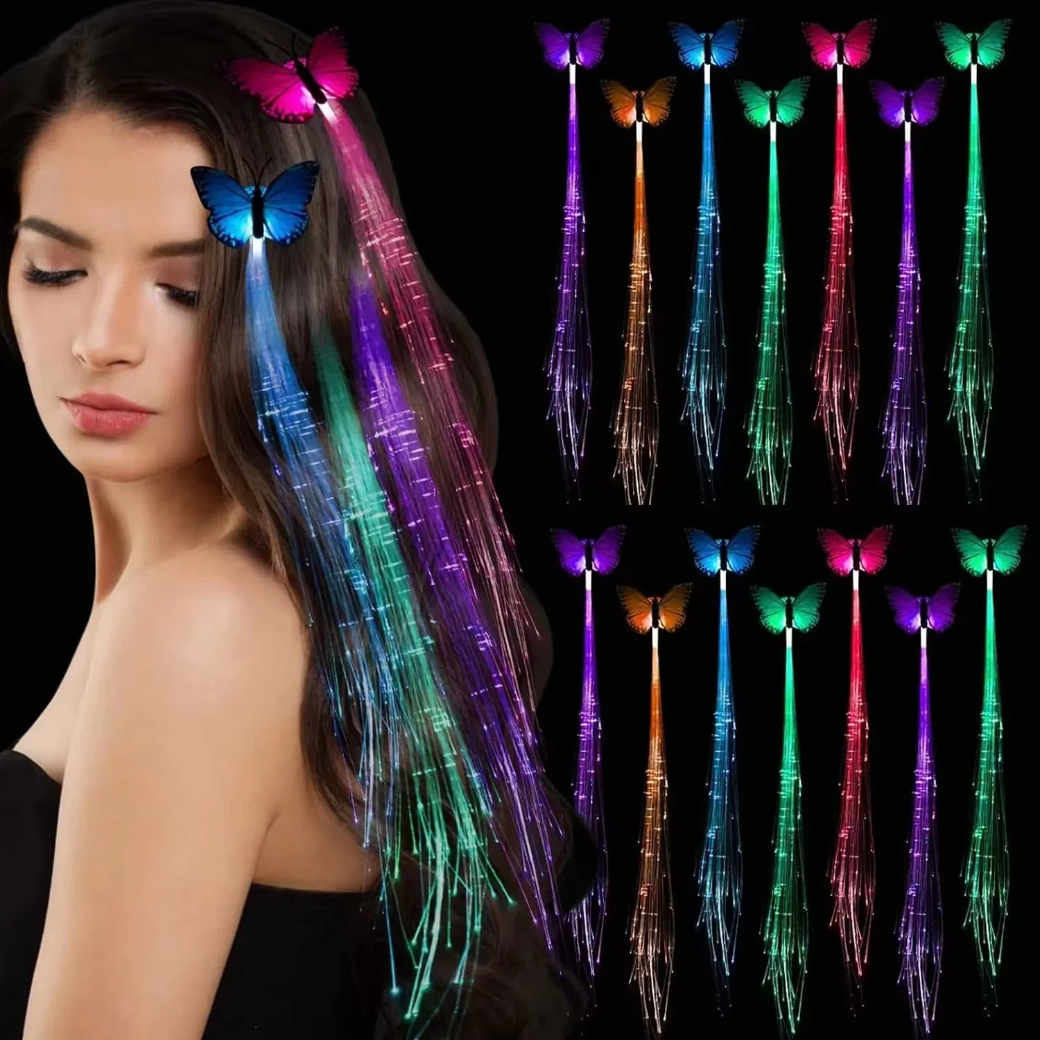Flashing Led Hair Braids Party Light Up LED Fiber Optical Hair Extension Light Clip 5 pieces/set - Image 7
