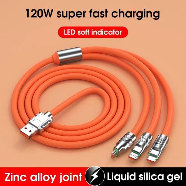 Flex: 120W 3-in-1 Liquid Silicone Tangle-Free Fast Charging Cable with Type-C, Micro-USB & Lightning Connectors - Image 6