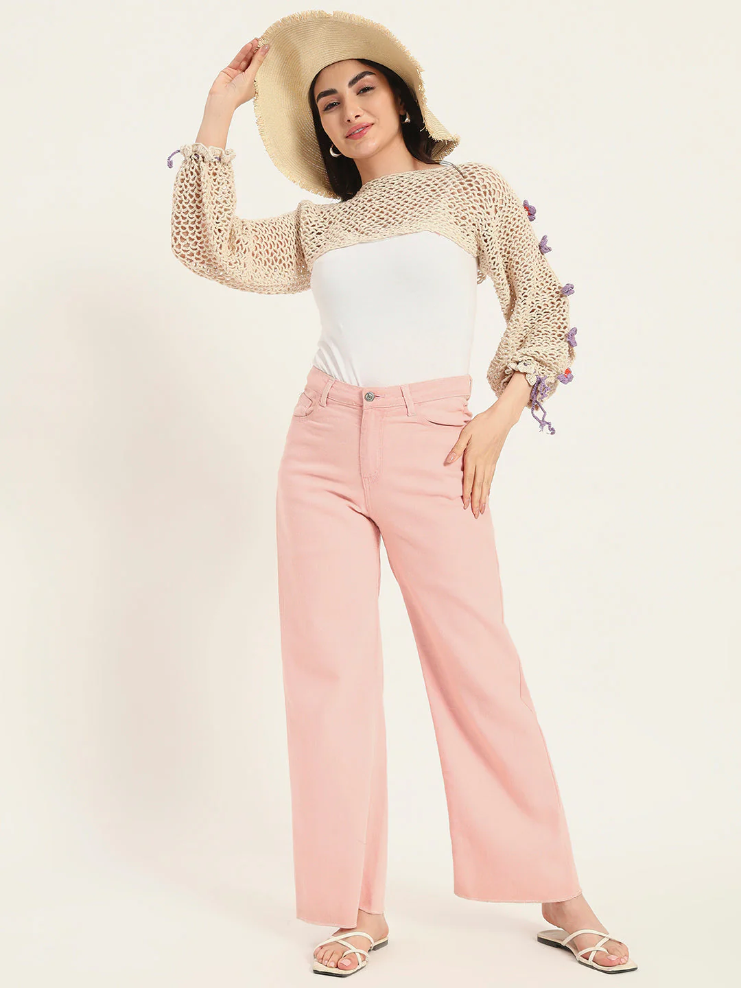 Flora H-Mesh Handmade Top - BeigePurple - Image 2