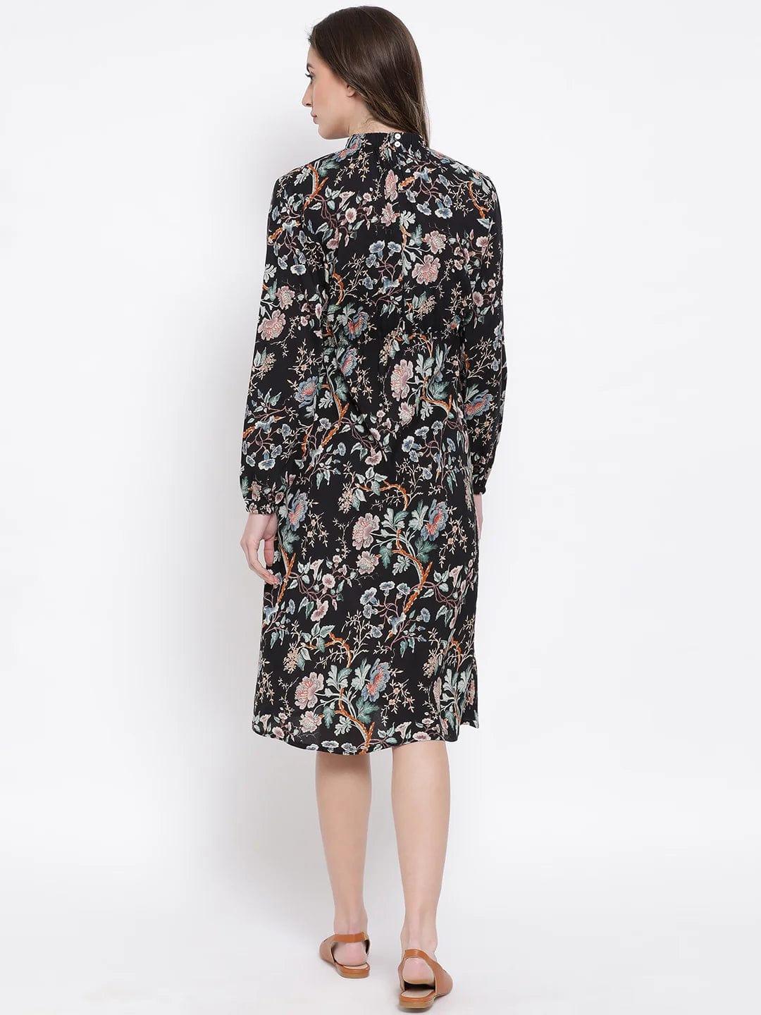 Floral Doctorial Caution Midi Maternity Dress For Expecting Moms - Image 4