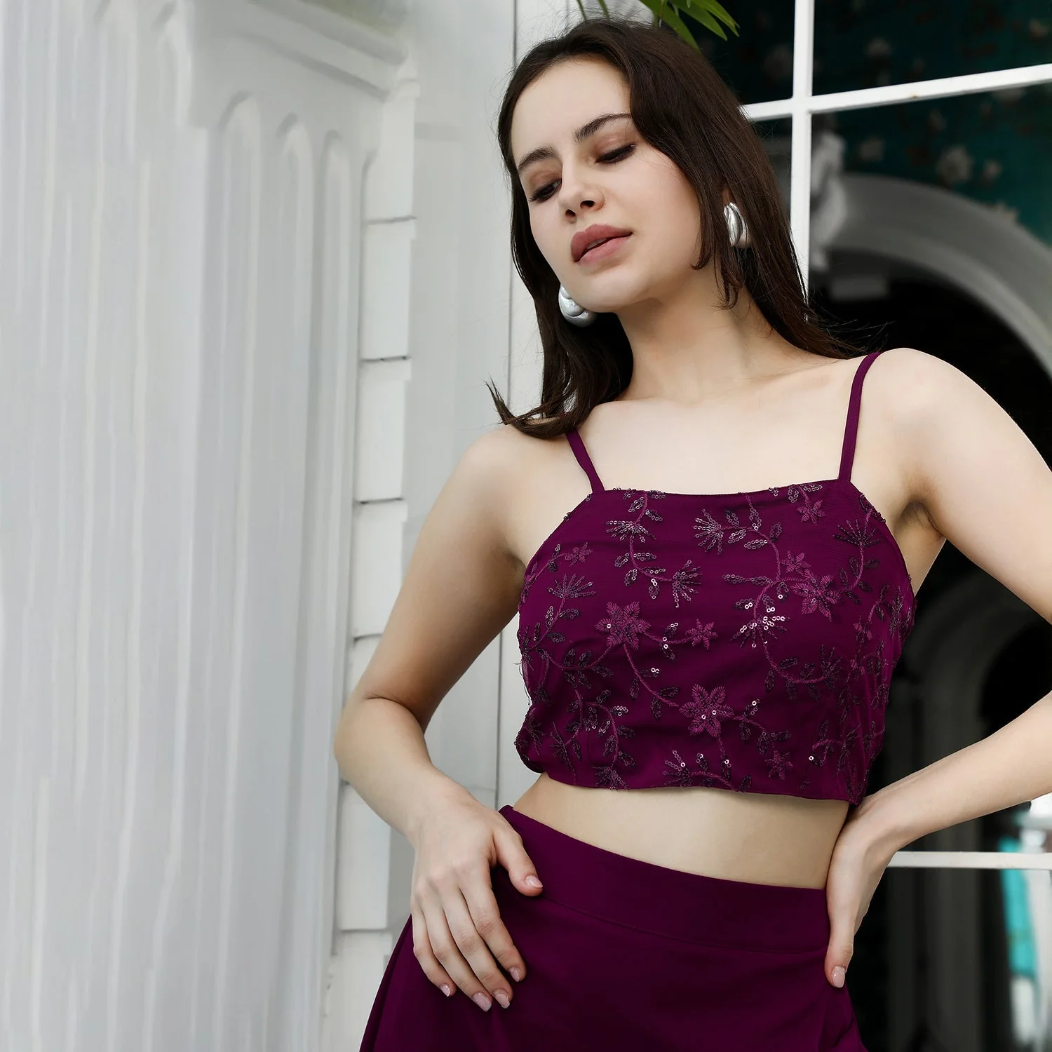 Floral-Embroidery Draped Co-Ord Set - Image 8