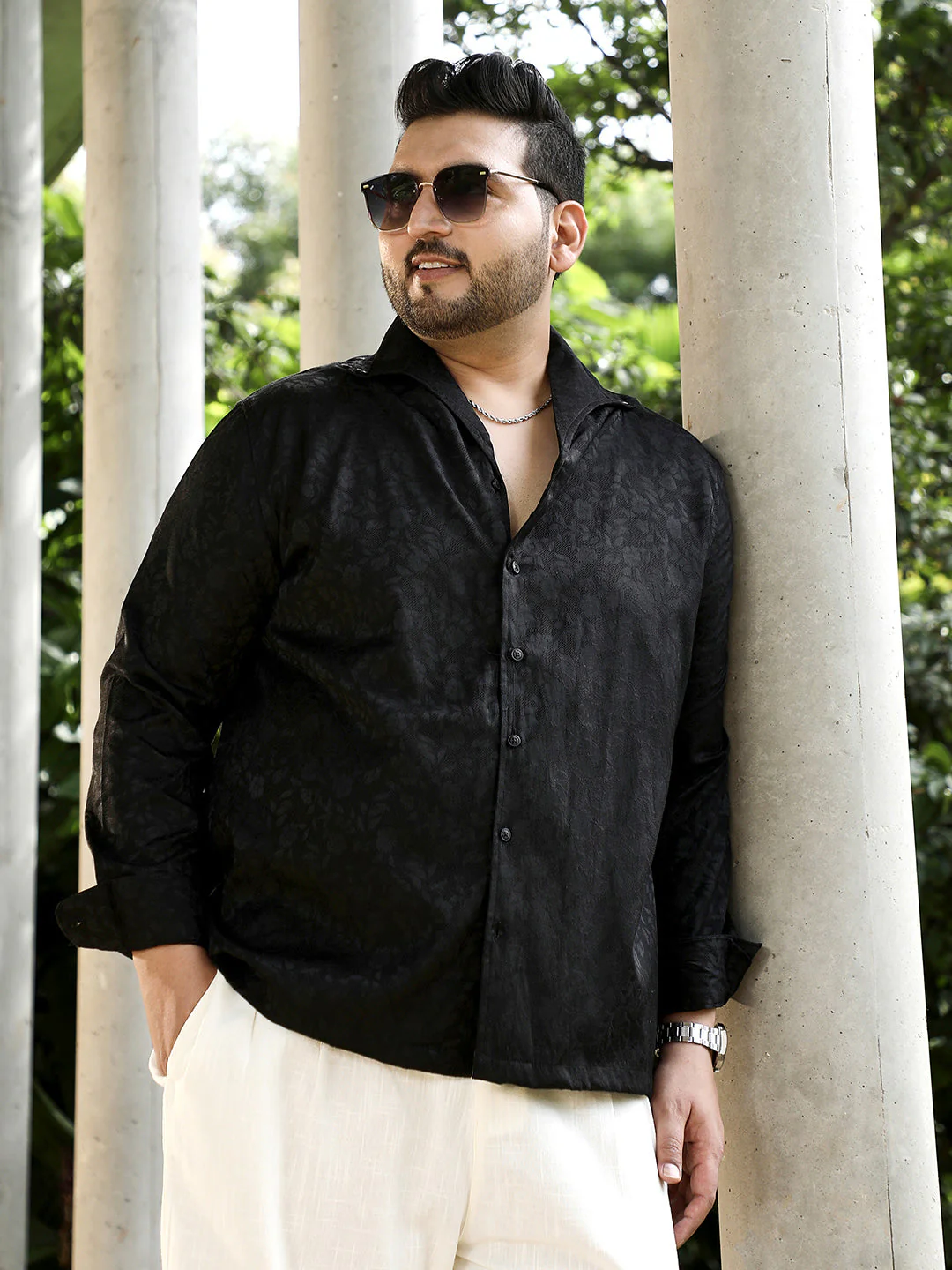 Floral-Jacquard Button-Down Relaxed Shirt - Image 12