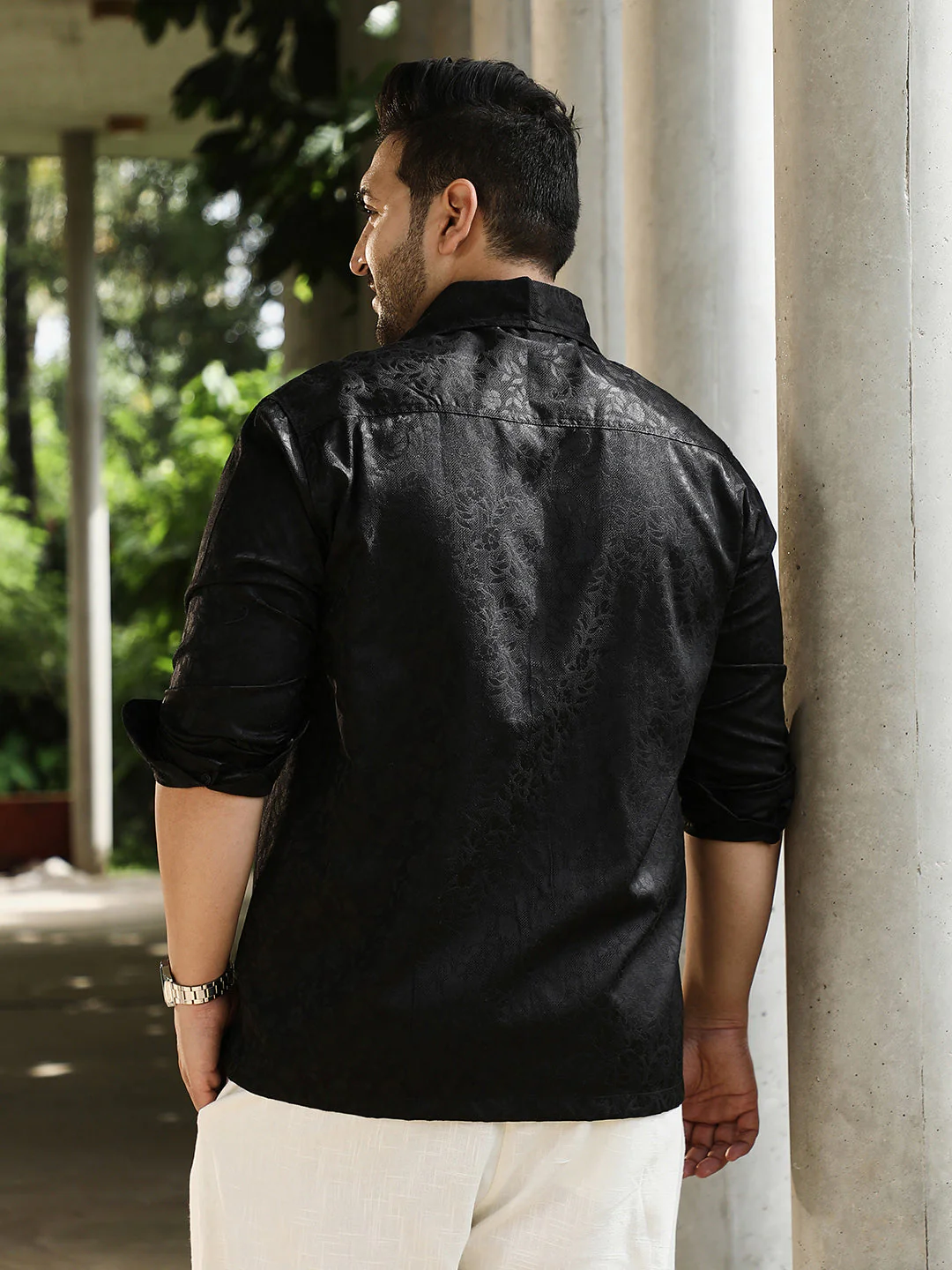 Floral-Jacquard Button-Down Relaxed Shirt - Image 4