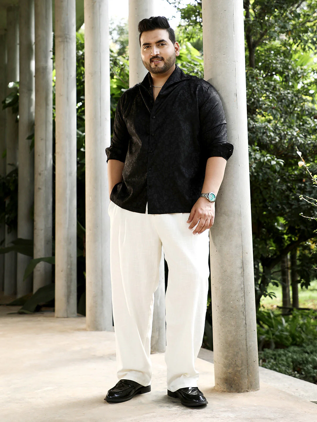 Floral-Jacquard Button-Down Relaxed Shirt - Image 5