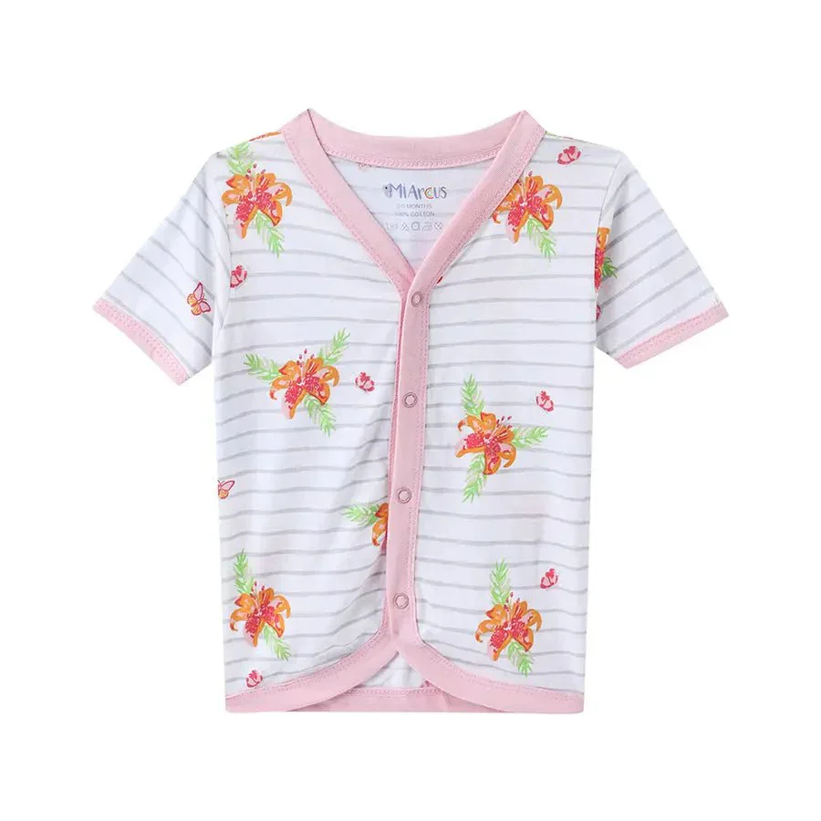 Floral Print Baby Girl Front Open Vest (Pack Of 3) - Image 4