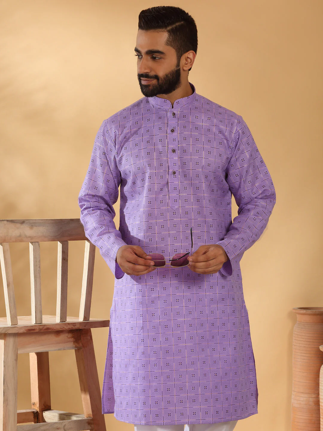 Floral Printed Geometric Cotton Blend Straight Kurta - Image 11