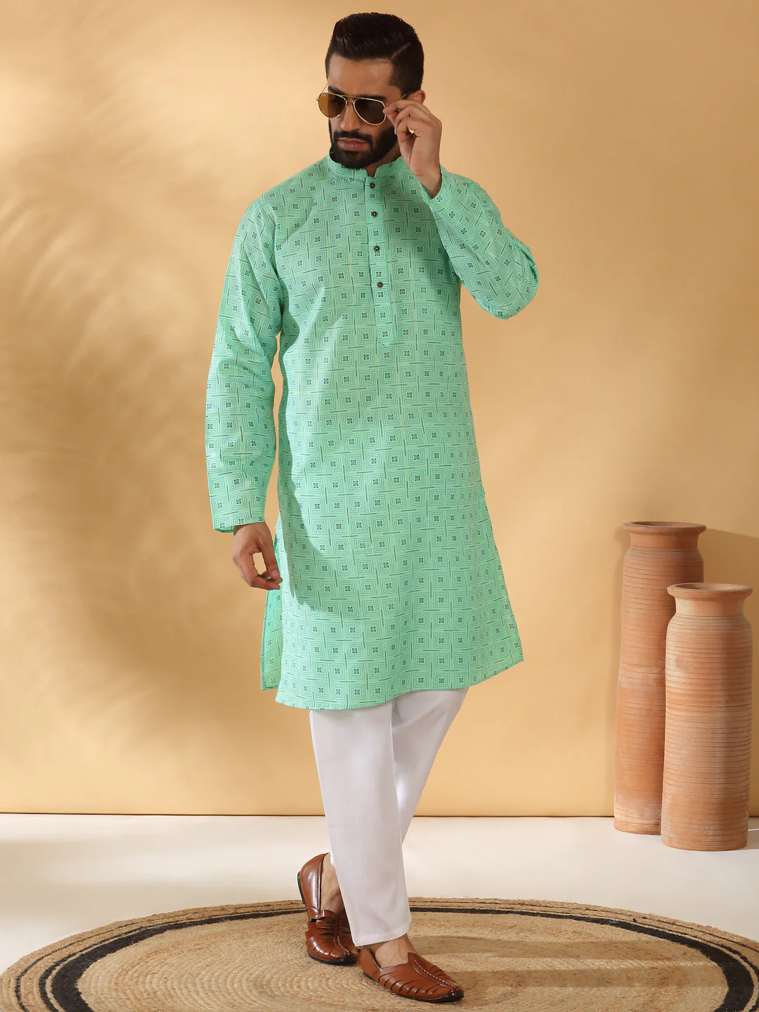 Floral Printed Geometric Cotton Blend Straight Kurta - Image 5