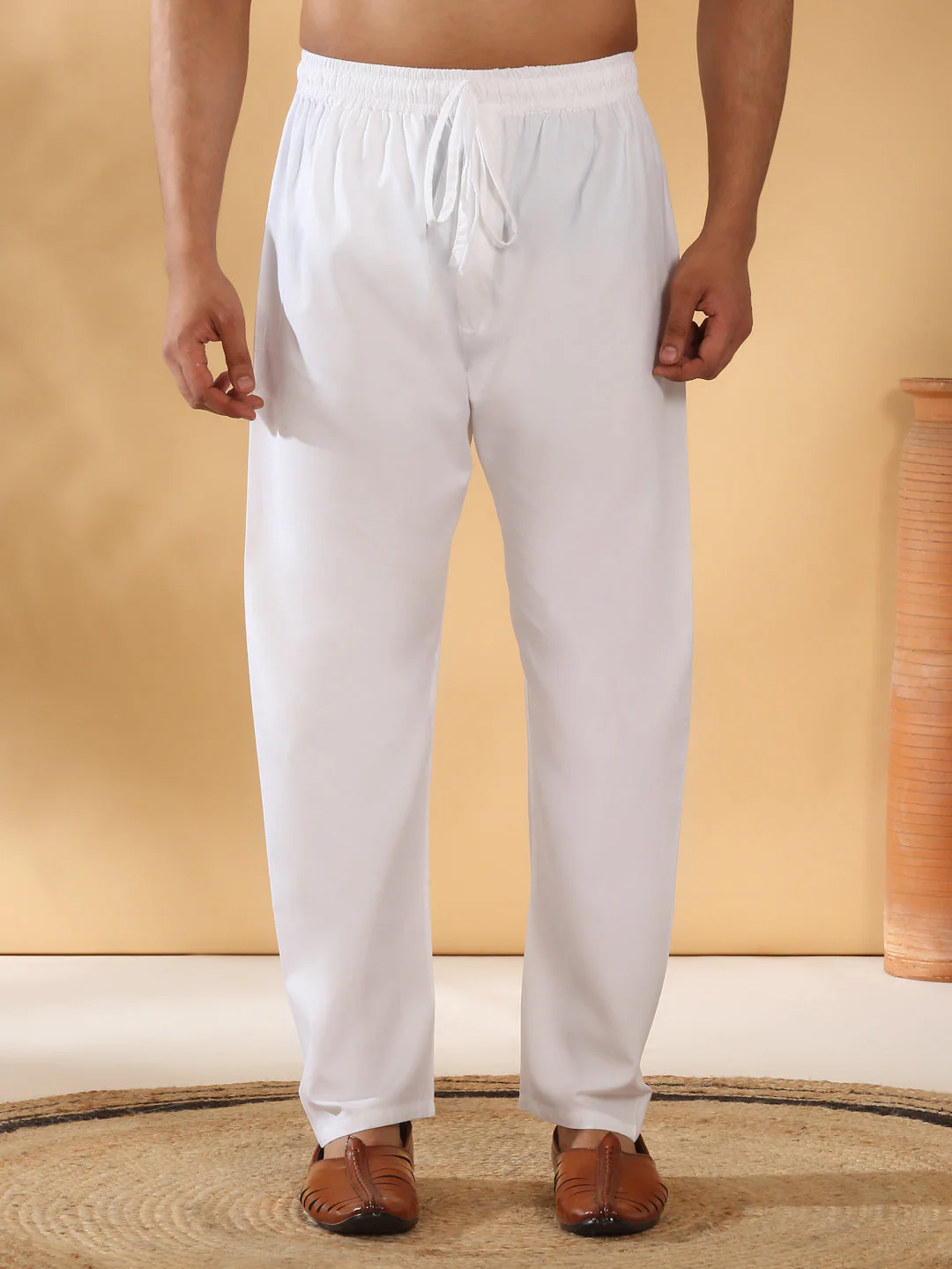 Floral Printed Geometric Cotton Blend Straight Kurta With White Elastic Waistband Pyjama Set - Image 10
