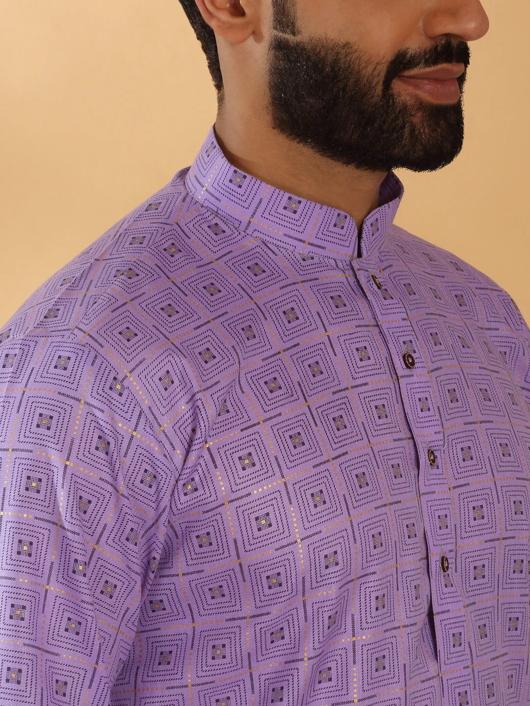 Floral Printed Geometric Cotton Blend Straight Kurta With White Elastic Waistband Pyjama Set - Image 15
