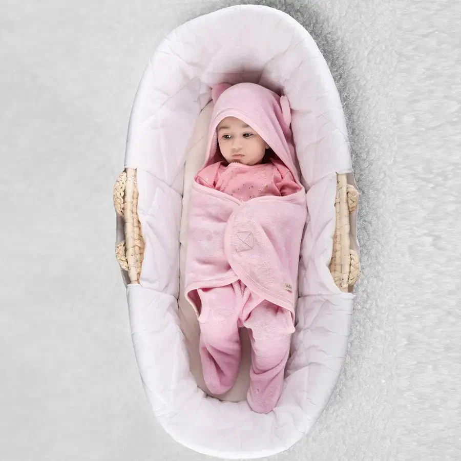 Flurry Knitted Hooded Wrapper Newborn Baby - Pink - Image 2