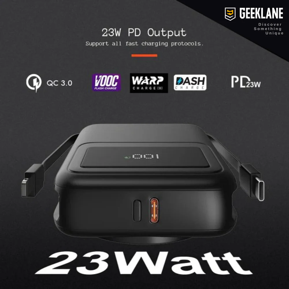 Flux: 10000mAh Wireless Power Bank, 23W PD Wired + 15W Magnetic MagSafe Wireless Charging with Built-in Cables & QC3.0 - Image 3
