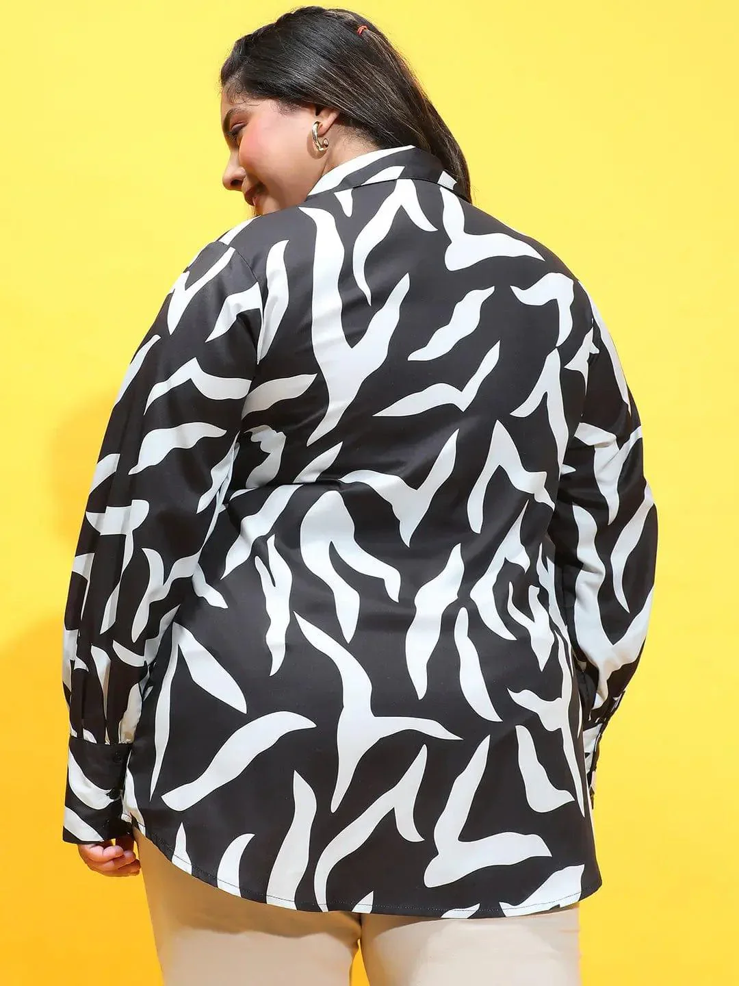 Focused Black Printed Long Sleeve Plus Size Shirt Today - Image 5