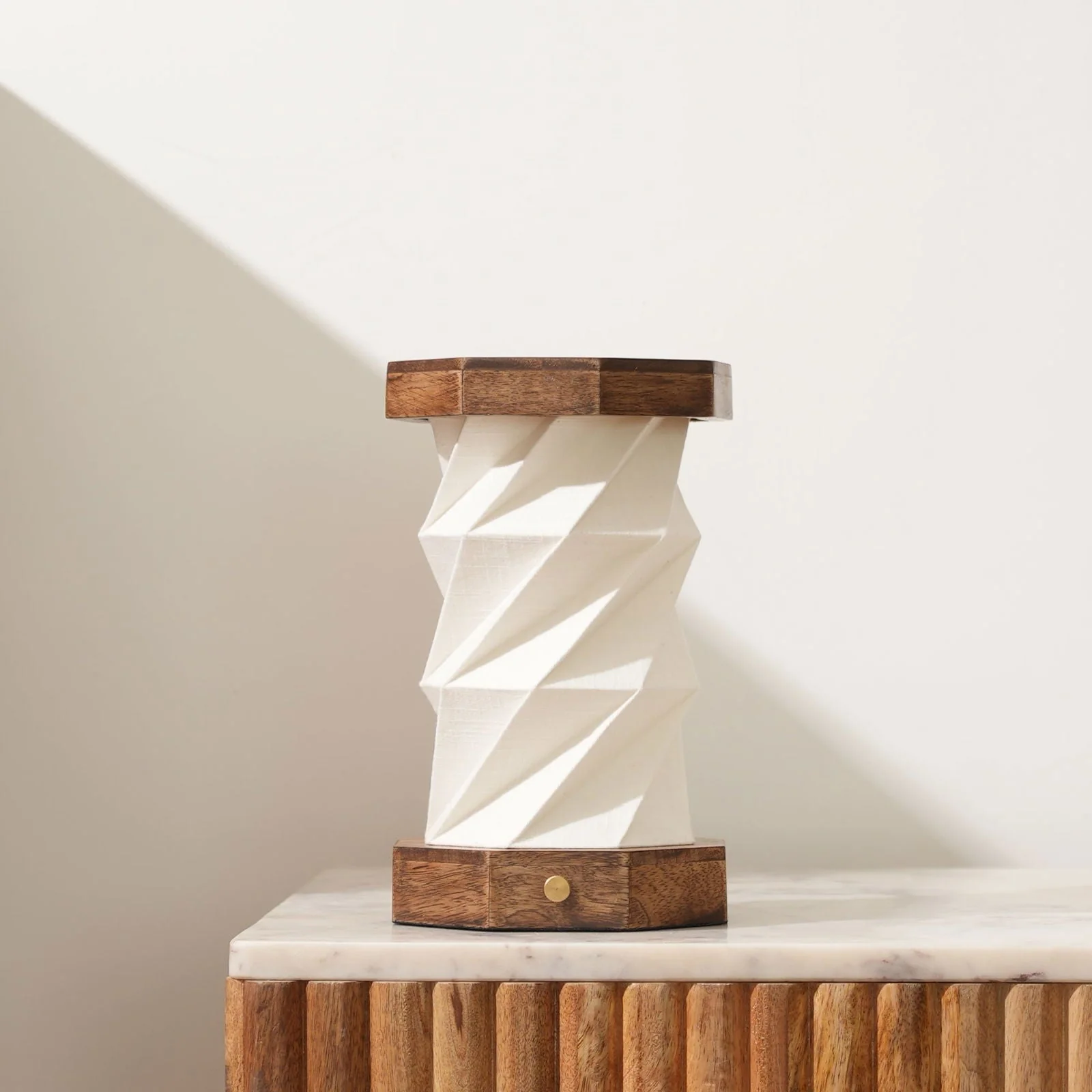 Foldplay Table Lamp - Modern Design, 100% Linen Lampshade, Mango Wood Base