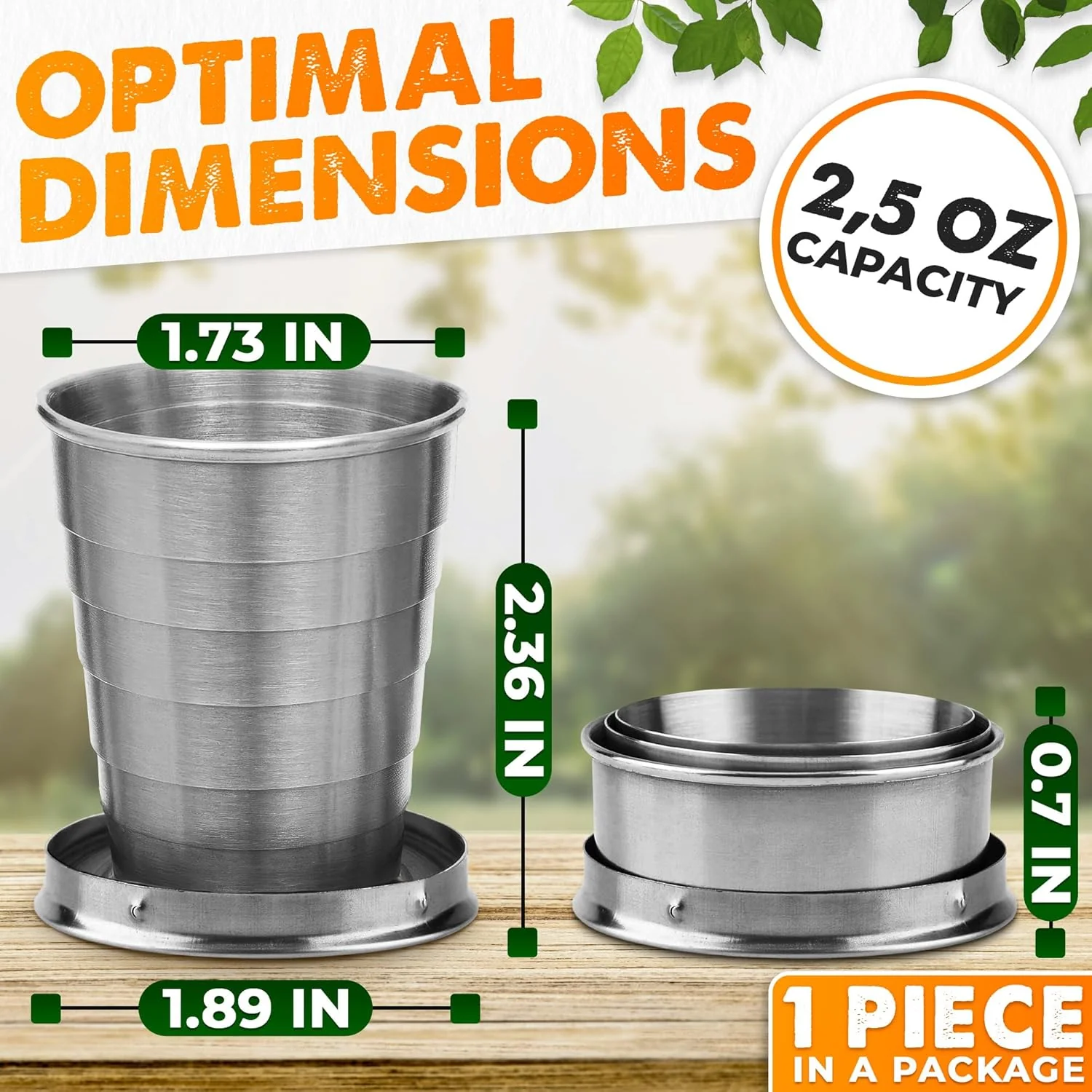 FoldyCup: Stainless Steel Folding Travel Cup with Leak-Proof Lid, Compact & Collapsible Pocket Mug for Camping, Hiking, Trekking & Outdoor Use (75ml) - Image 2