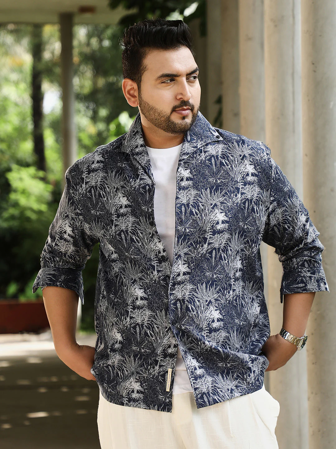 Foliage-Jacquard Button-Down Relaxed Shirt - Image 2